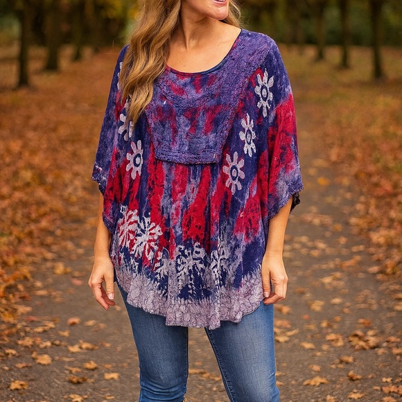Sakkas Purple and Red Floral Tunic Top - Picture 1 of 2